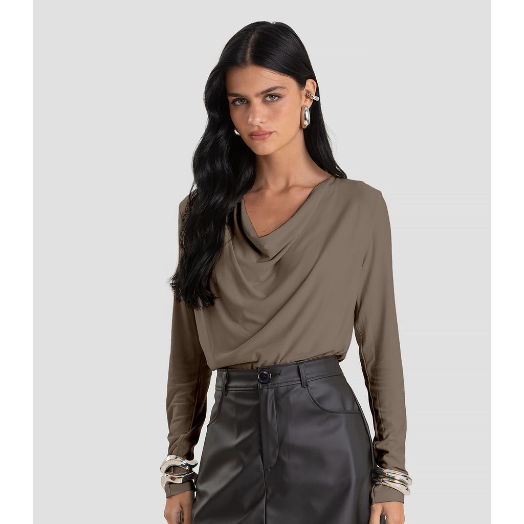 Blusa Feminina Degagê em Malha de Viscose Dianna Marrom