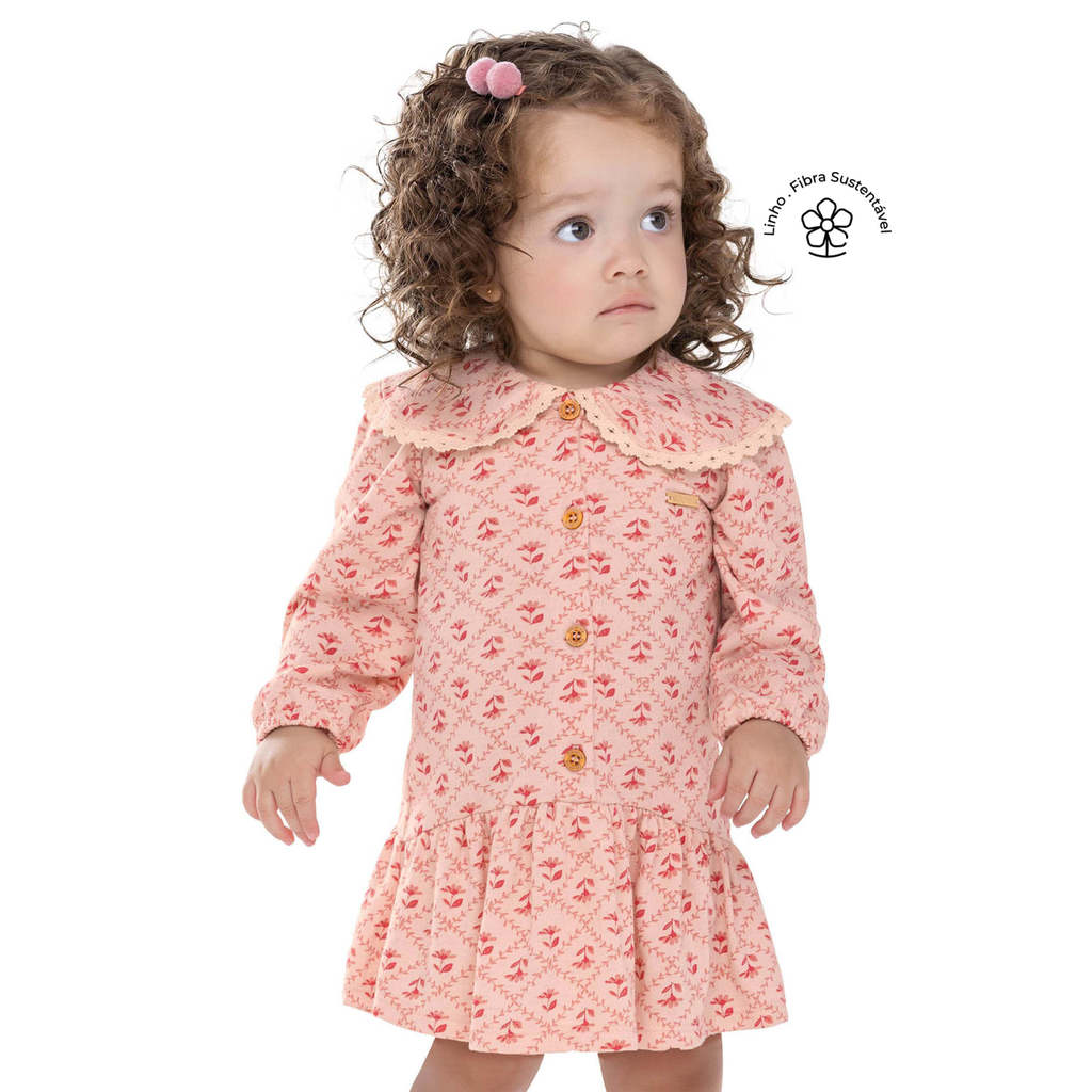 Vestido Bebê Menina Floral Com Botões Colorittá Rosa
