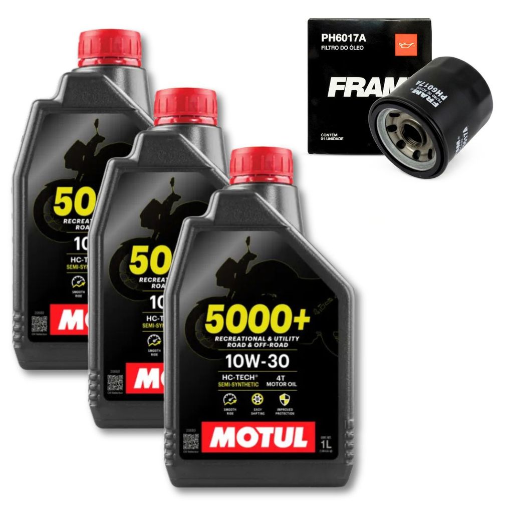 Kit 3 Óleos Motul 5000+ 10W30 4T 1L 665 + 1 Filtro FRAM CB 500F 2014 a 2017 CB 500x 2014 a 2018 CBR 500 2013 a 2018