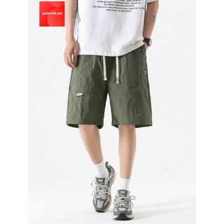 Jue Chuan Estilo Geral Exército Verde Shorts Homens Verão Estilo Fino Nylon Seda Gelo Cintura Solta Cordão Calças Casuai