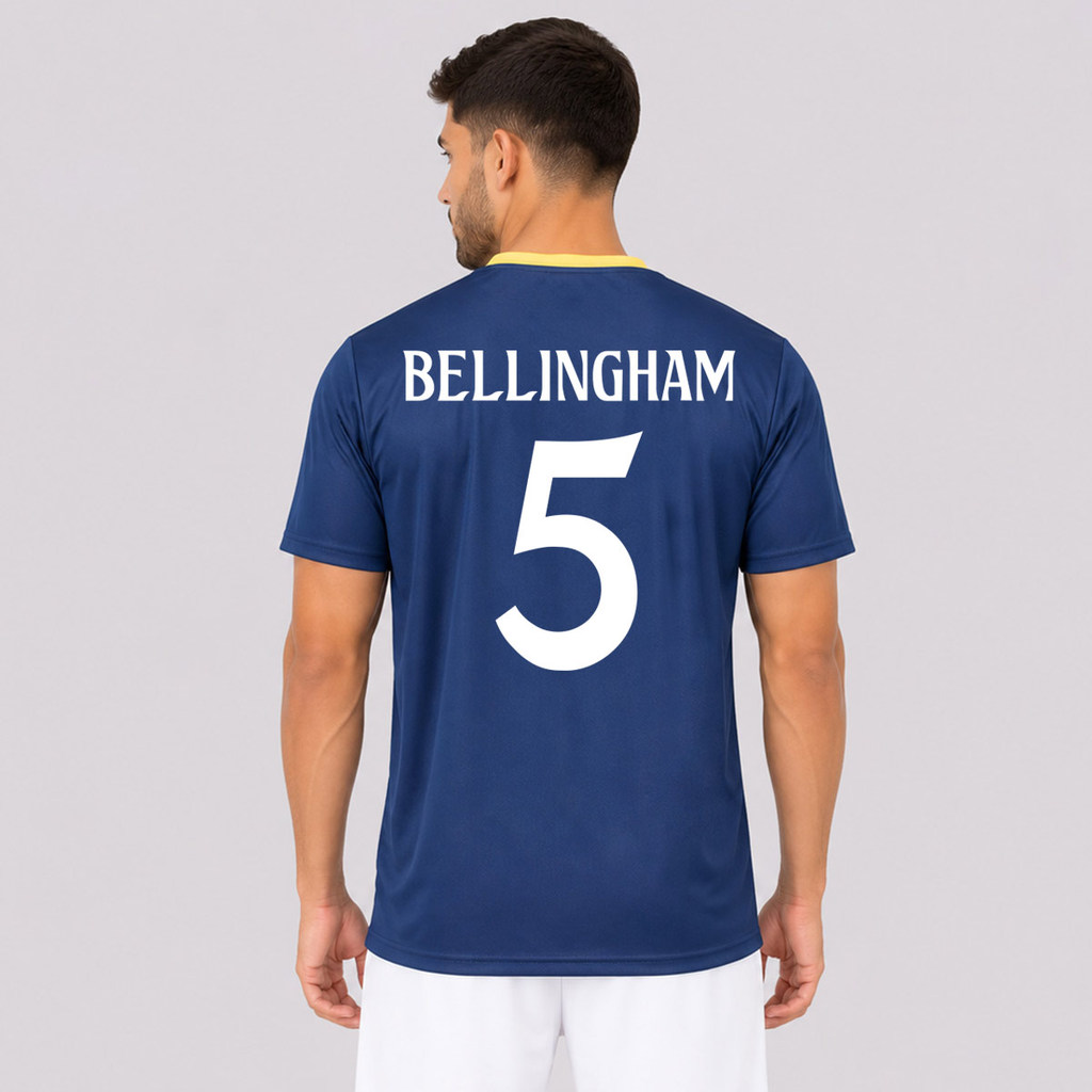 Camisa Real Madrid Campeones Azul Marinho 5 Bellingham