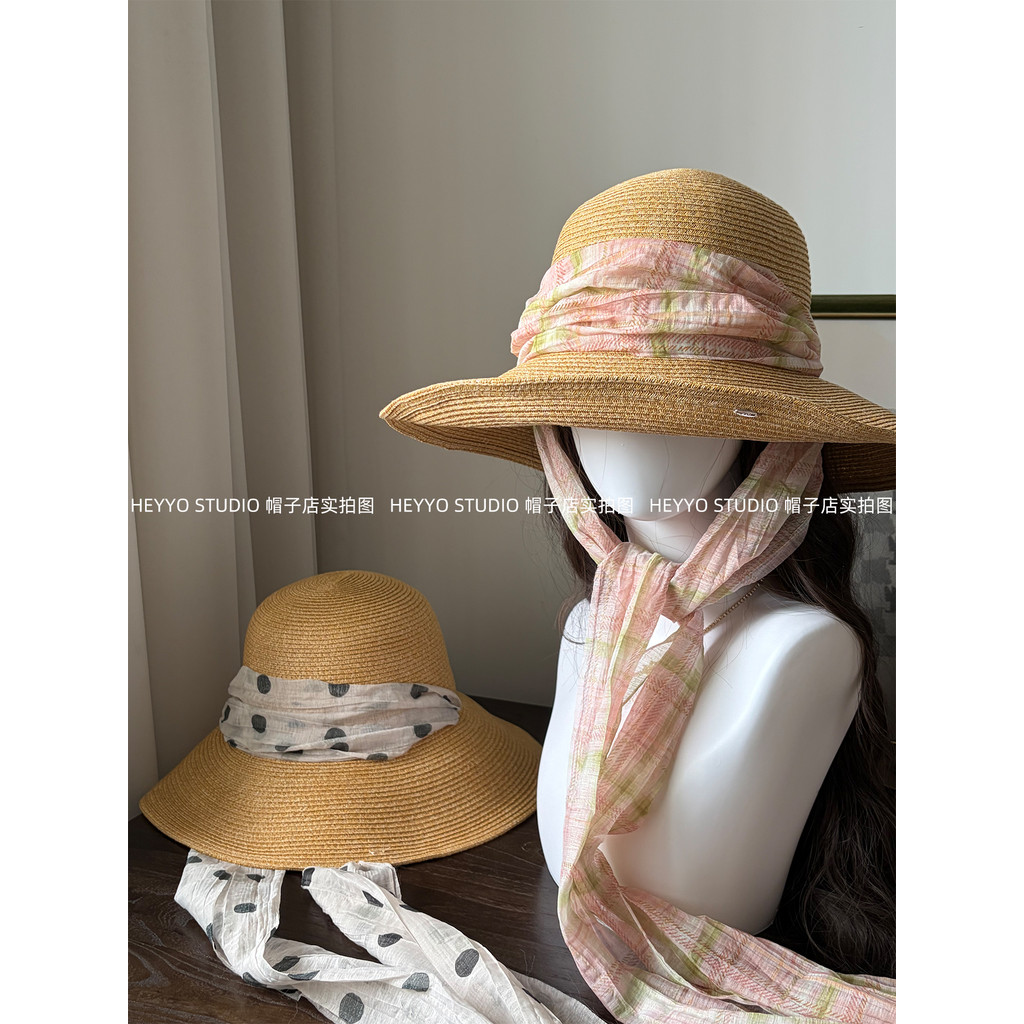 Estilo Pastoral francês fita grande borda chapéu de palha feminino verão viagem férias palha chapéu de sol Retro suave b