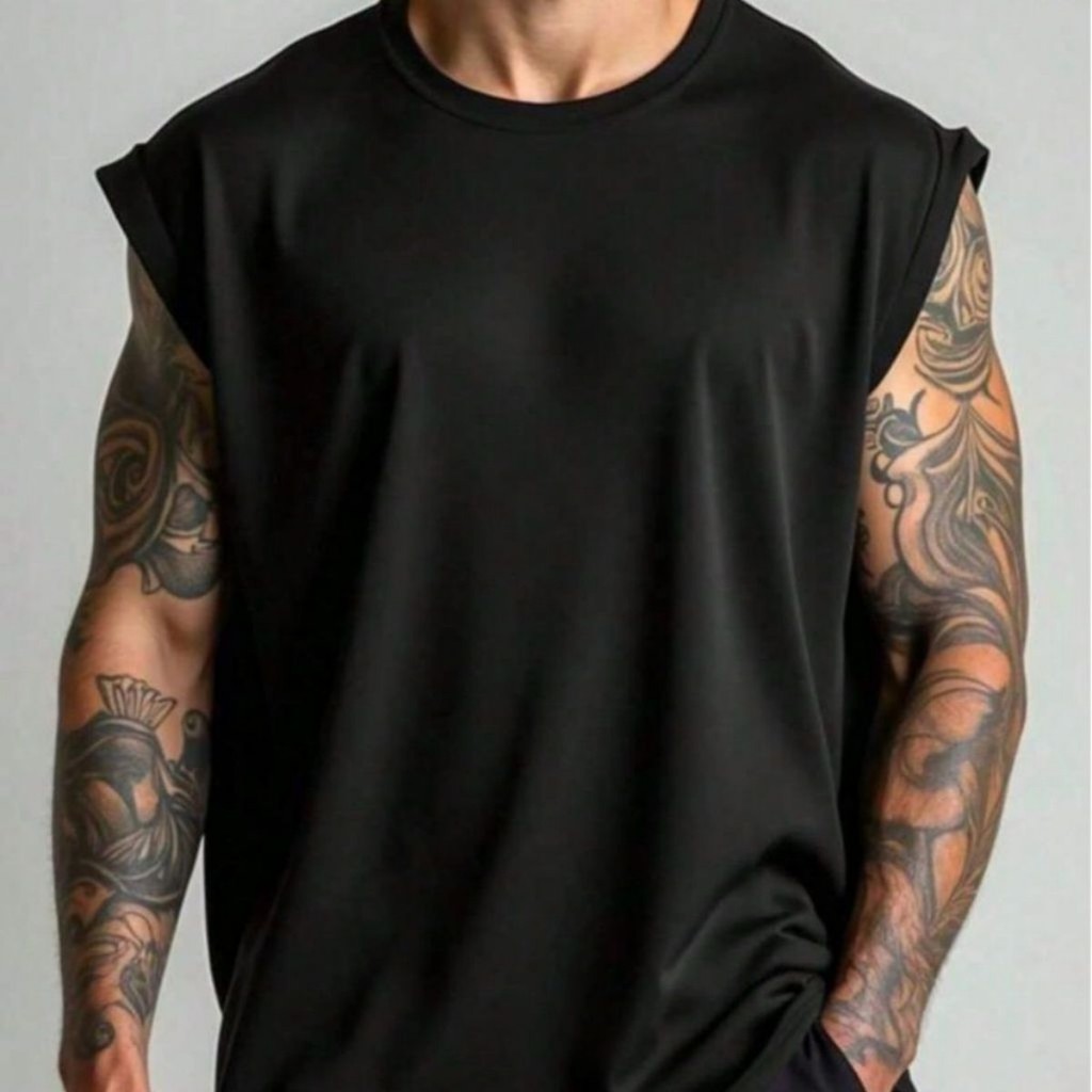 Camiseta Masculina Regata Oversized Lisa Larga Streetwear Premium Casual Verão Academia Moda Confortável