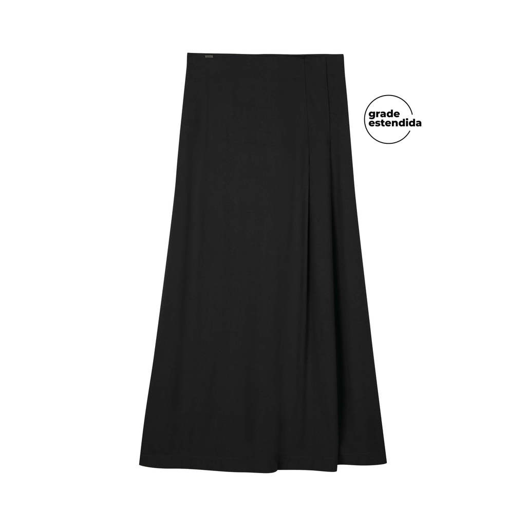 Saia Feminina Midi Com Pregas Marialícia Preto