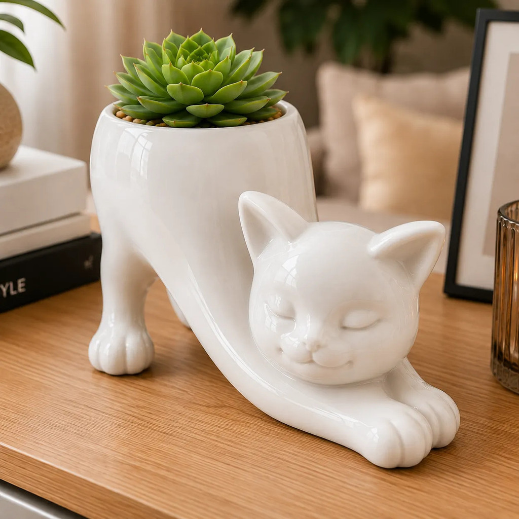 Vaso Decorativo Gato Luxo Plantas Suculentas Sala Cozinha