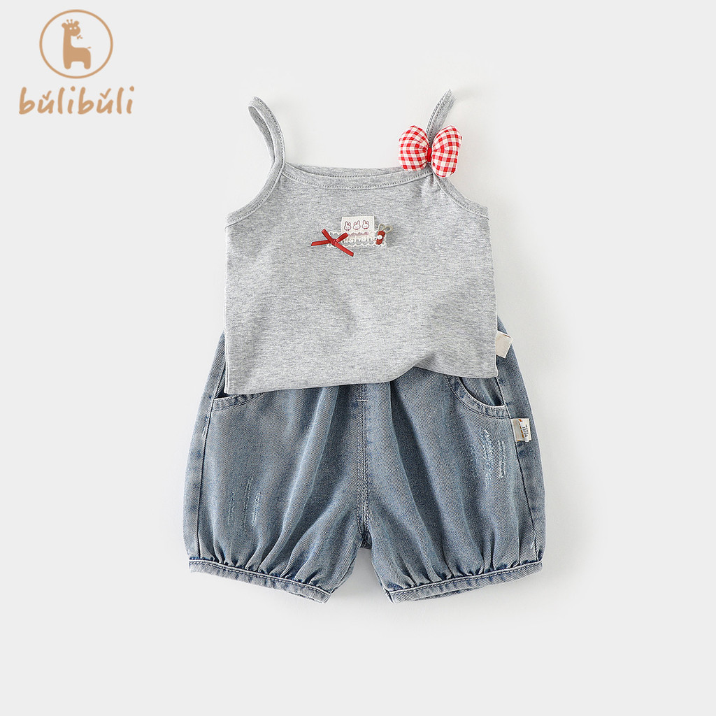 Meninas terno roupas de verão 2026 novo estilo bebê menina moda estilo ocidental estilingue Denim Shorts roupas de