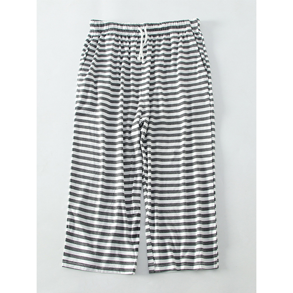 Calças cortadas calças de pijama feminino Modal verão fino listrado solto casa calças Shorts esportes casa lazer Tether