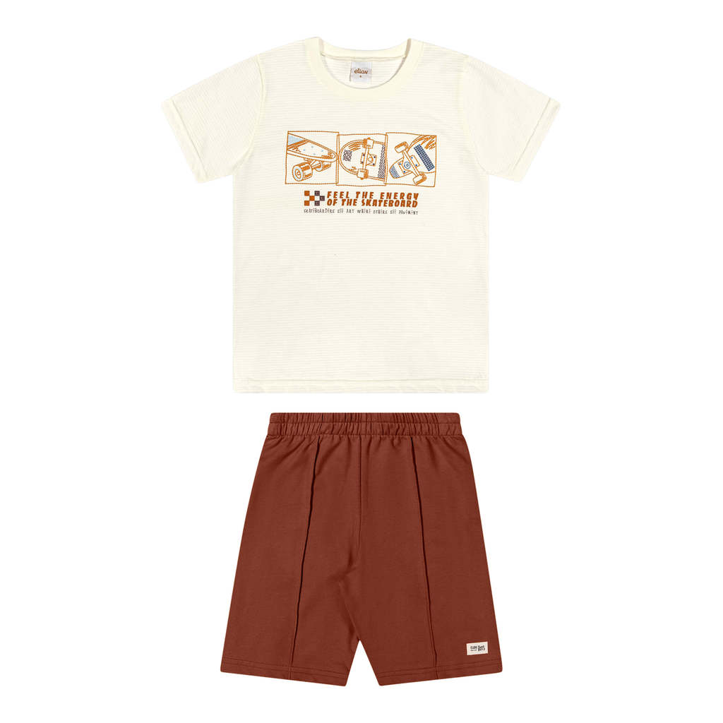 Conjunto Infantil Menino Texturizado Skate Elian Bege