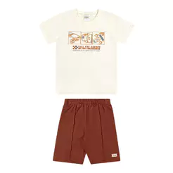 Conjunto Infantil Menino Texturizado Skate Elian Bege