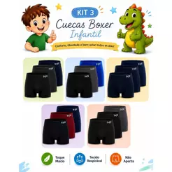 Kit 3 Cuecas Infantil Boxer Box Trifil Laterais Largas Poliamida Confortável Fresquinha