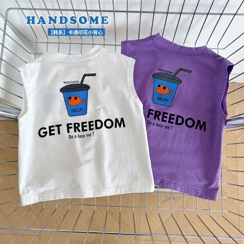 100% algodão bebê verão meninos meninas versão coreana solto sem mangas colete camiseta impressa crianças topos All-Matc