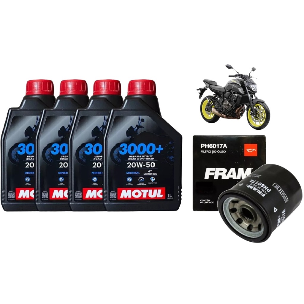 Kit Troca Óleo 4L Motul 3000+ 20w50 Mineral + 1 Filtro òleo Fram Xj6 Hornet CB1000 CBR1000