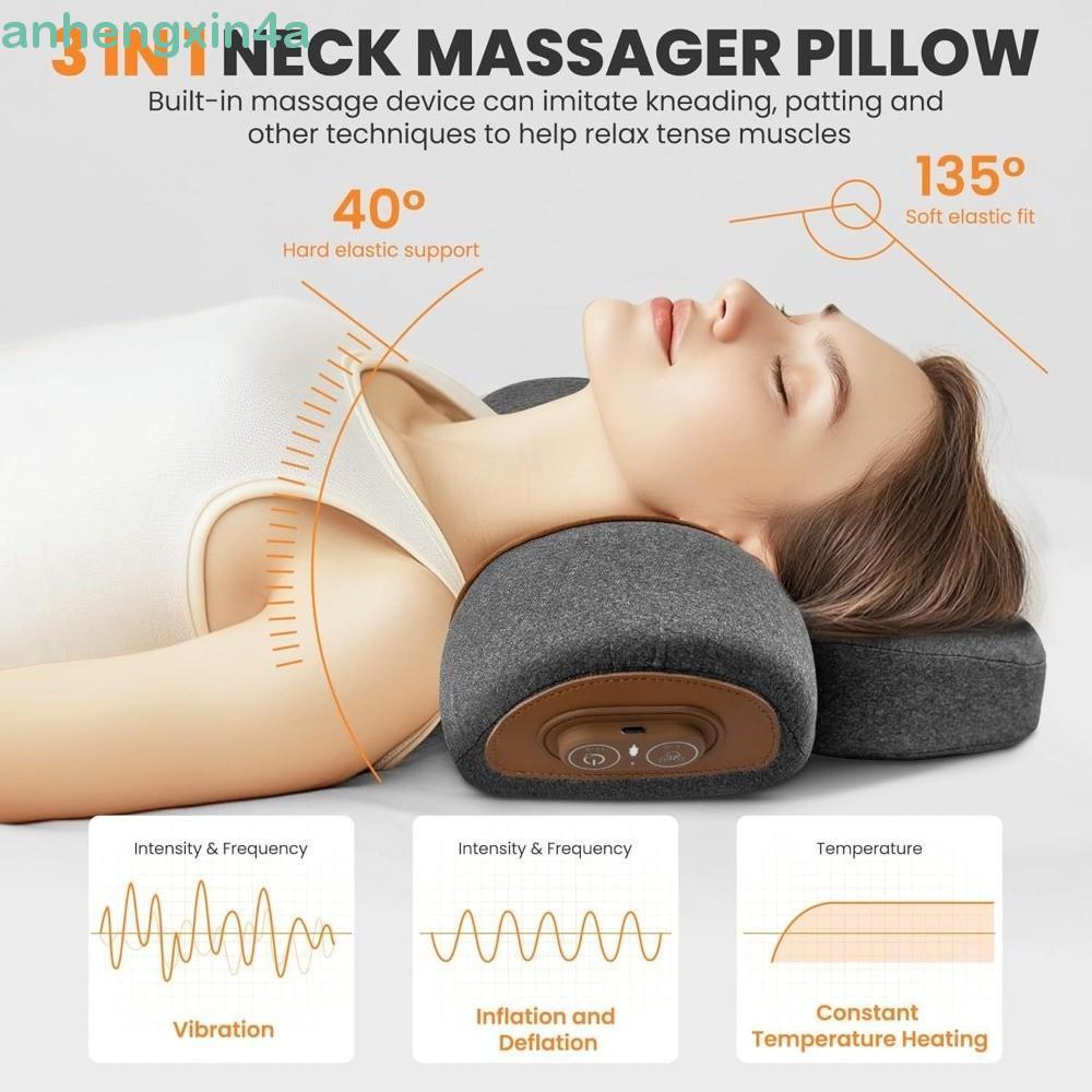Almofada De Massagem Cervical ANHENGXIN , Travesseiro Massageador De Pescoço Ajustável Com Compressa Quente , Vibratória