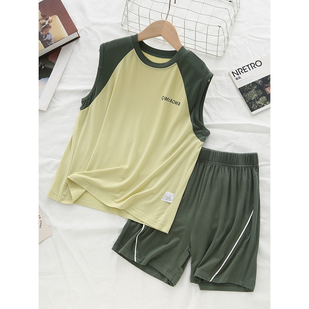 [Um conjunto sobre o verão] Terno infantil Modal legal, Shorts, pijama, meninos, colete, esportes, lazer