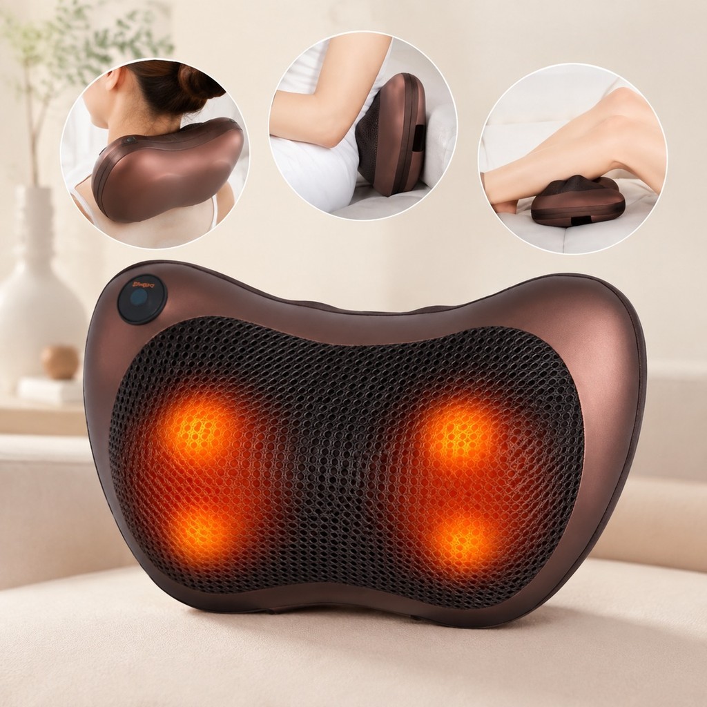 Almofada Massagem Enconsto Massageador Pescoço Alivia Tensão Nuca Elétrico Shiatsu Bivolt