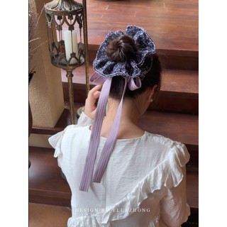 Nicho estilo francês ~ Retro pintura a óleo anel de cabelo doce arte corda de cabelo roxo Floral elegante temperamento f