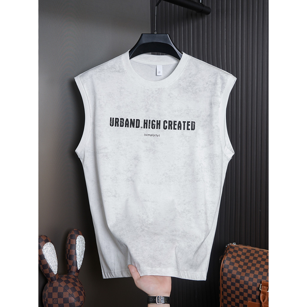 Homens colete americano juventude em torno do pescoço sem mangas camiseta juventude verão ao ar livre Casual camiseta co