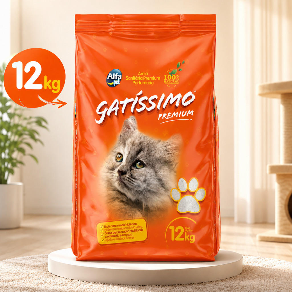 Areia Fina Sanitária Com Perfume Premium Higiênica Granulado Para Gatos Gatissimo .12kg