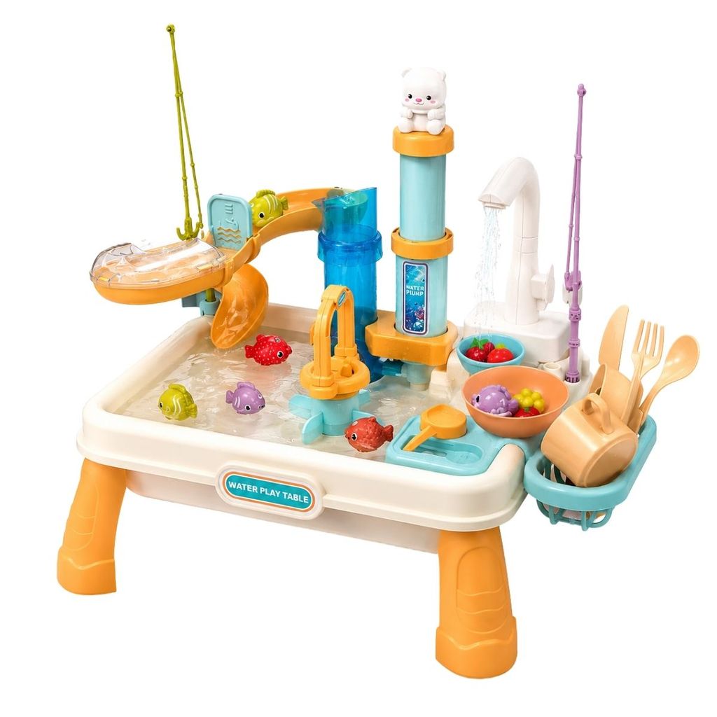 Mesa de Atividades Infantil Com Água Pescaria Cozinha Torneira Elétrica Interativa Aquababy Maxi Toys