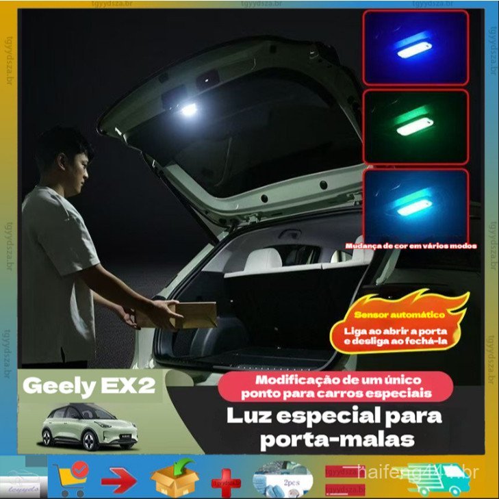 Adequado para a luz do porta-malas do carro Proton Emas 5/Geely EX2, iluminação ambiente traseira, faixas de luz interna