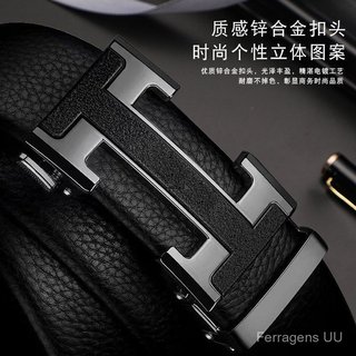 Cinto de Couro Masculino HFHC, Cinto Versátil com Fivela Automática em Couro Genuíno, Cinto de Negócios Masculino em Cou