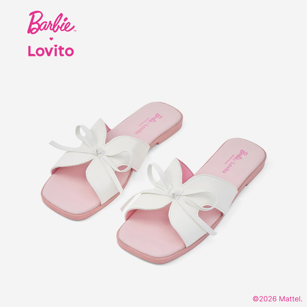 Barbie™ X Lovito Sandálias Rasteiras Casuais Rosa Em Pu Estilo Coreano Para Mulheres LBL5AD040
