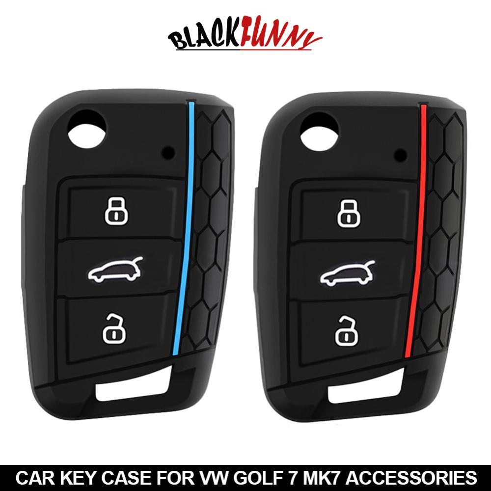 BLACKFUNNY 3 Botão Chave De Silicone Casos Do Carro Capa Chaveiro Dobrável Remoto Fob Proteção Para VW Golf 7 MK7 Acessó