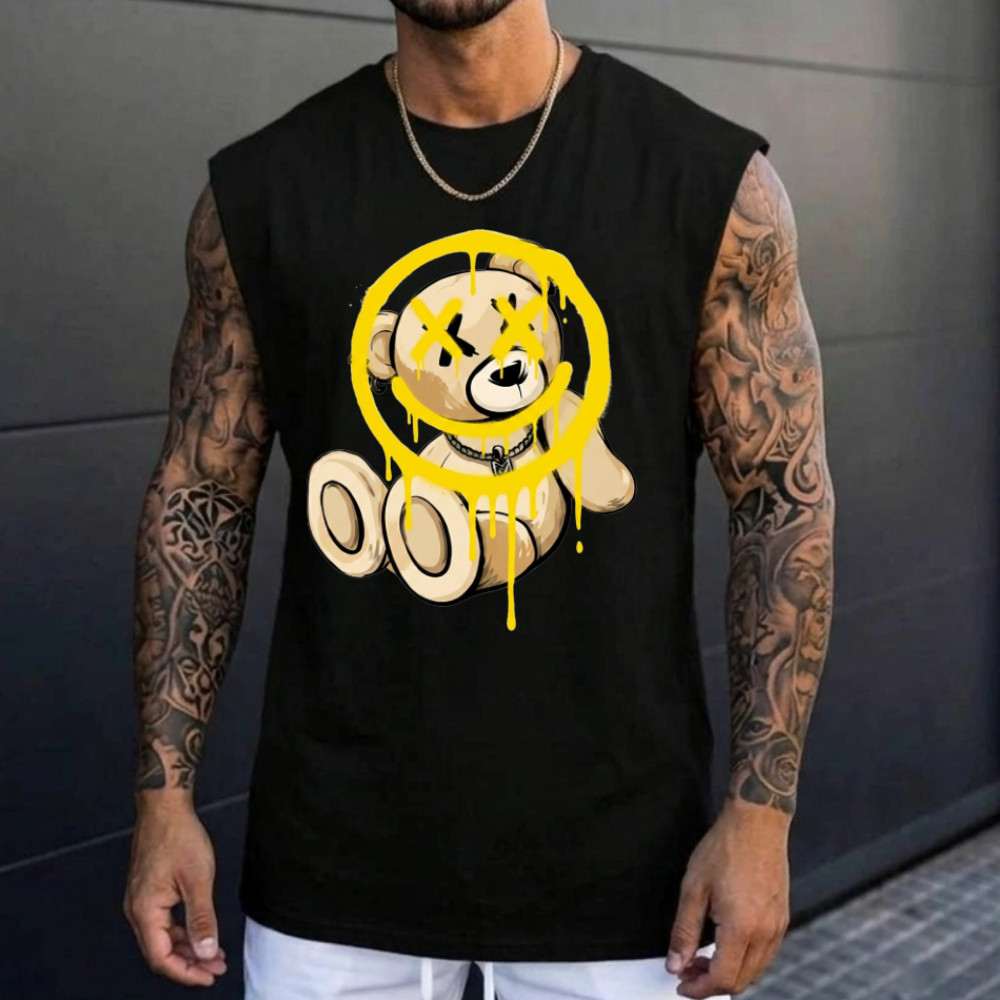 Regata Oversized Ursinho Maromba Masculina Streetwear Estampada Larga Para Academia Treino De Alta Qualidade