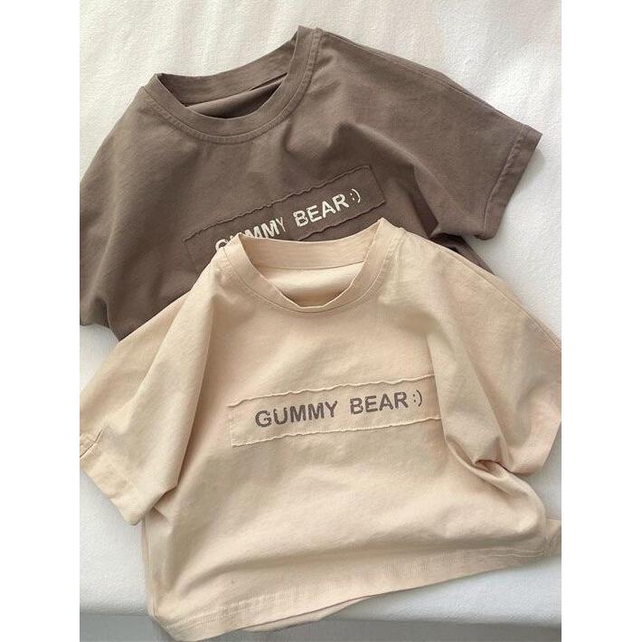 Crianças puro algodão de manga curta camiseta solta verão versão coreana carta remendo meninos meninas bebê Casual moda 