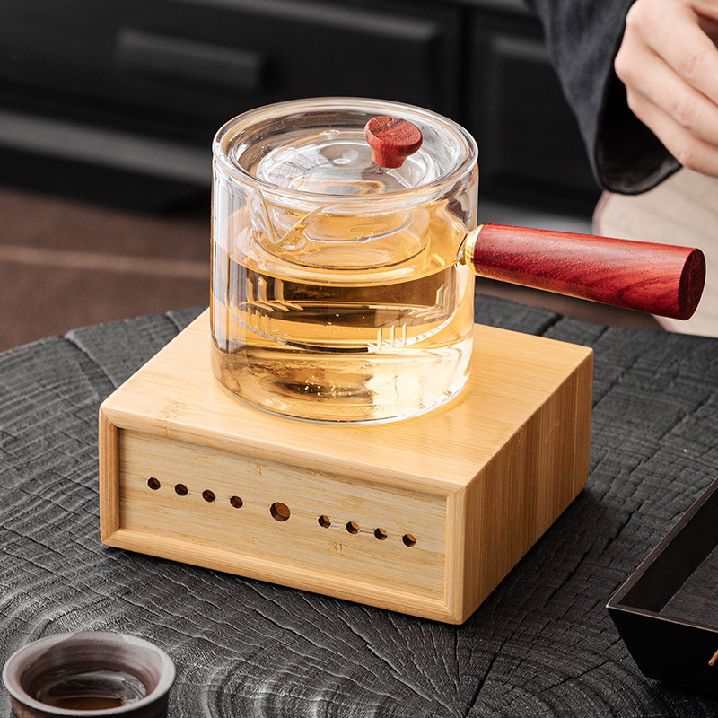 Vela chá quente cozido Base de chá grelhado conjunto de chá de bambu fogão de chá com castiçal estilo japonês flor chá c