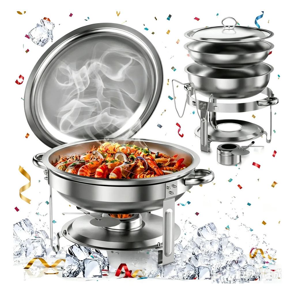 Rechaud Redondo 6 L Aço Inoxricho Comida Banho Maria Buffet silver