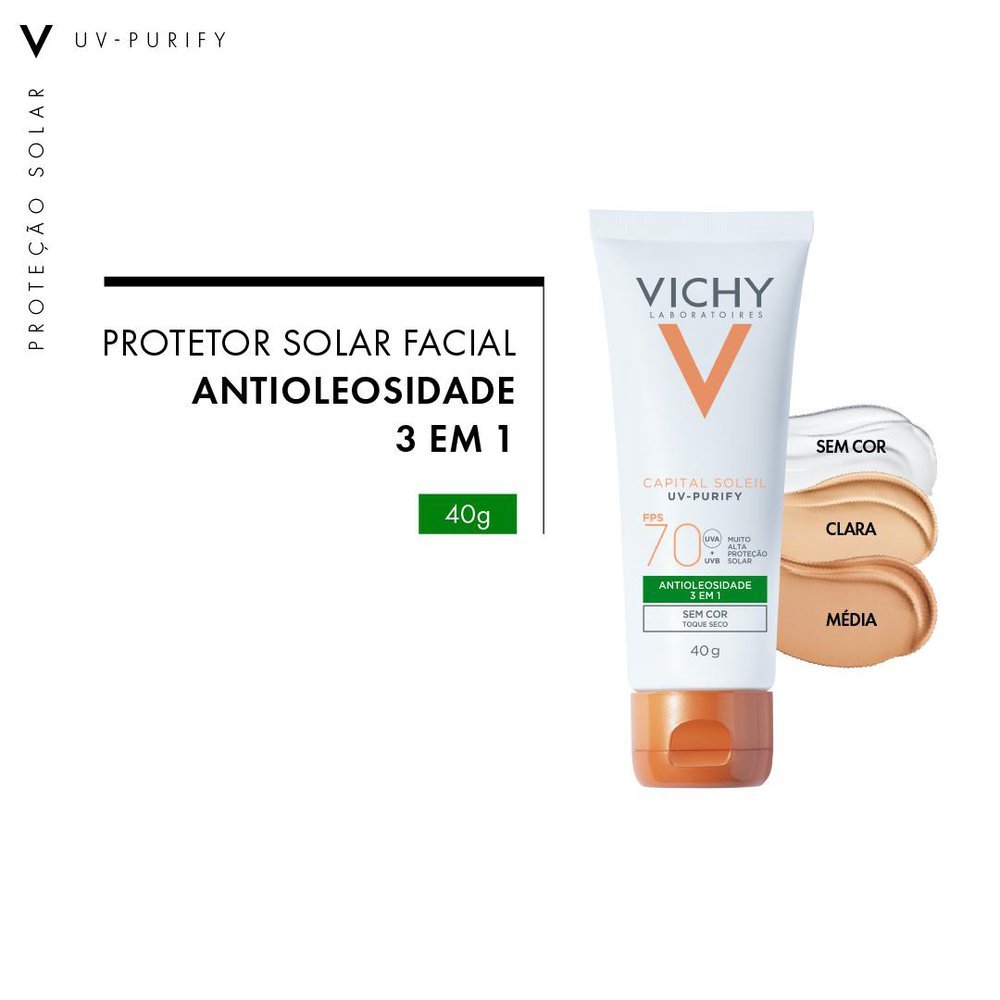 Protetor Solar Vichy Capital Soleil UV Purify FPS 70 Pele Clara 40g — imagem 2 de 2
