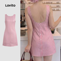 Lovito Vestido Casual Estilo Anos 90 Y2k Retrô Coreano Para O Dia a Dia Rosa Para Mulheres DRK8P1D641