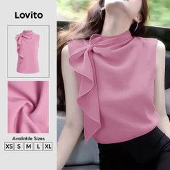 Lovito Blusa Elegante Estilo Y2k Com Drapeado E Nó Rosa Para Mulheres Para Primavera/verão TKK8P1D277