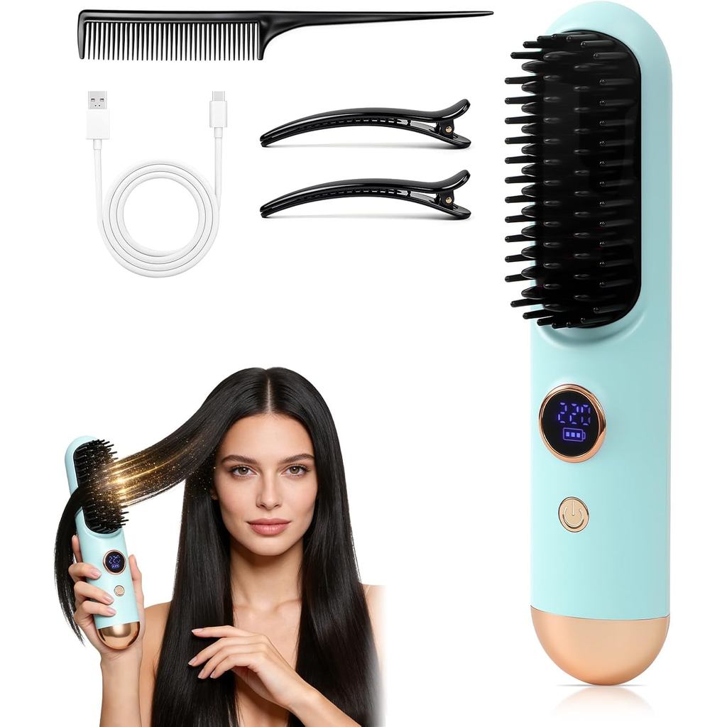 Escova Alisadora de Cabelo 2026, Escova Alisadora Sem Fio para Cabelos Curtos, Mini Escova Alisadora Portátil para Viage