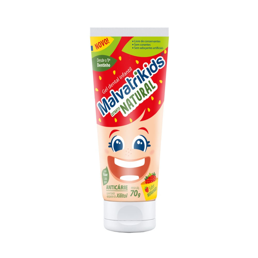 Creme Dental Malvatrikids Infantil Extrato Natural Sabor Morango 70g