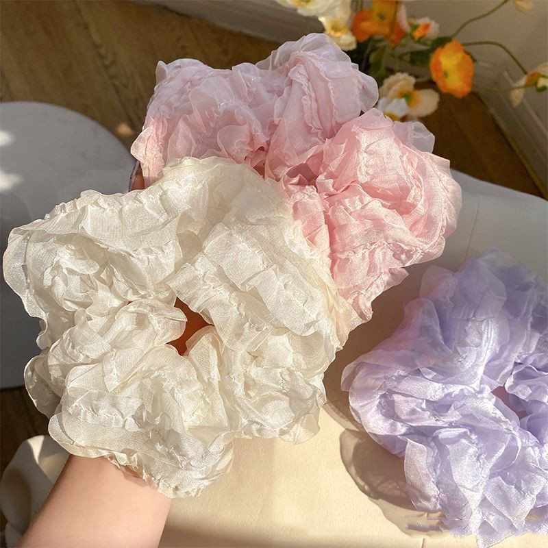 1 Peça Elásticos De Cabelo Grandes Multicoloridos De Tule Transparente Elástico Suporte De Rabo De Cavalo Com Babados Pa