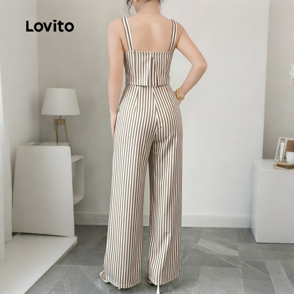 Lovito Listrado Macacão Boho Falso 2 em 1 com Zíper Padrão Primavera/verão para Mulheres L189ED195 · foto 2