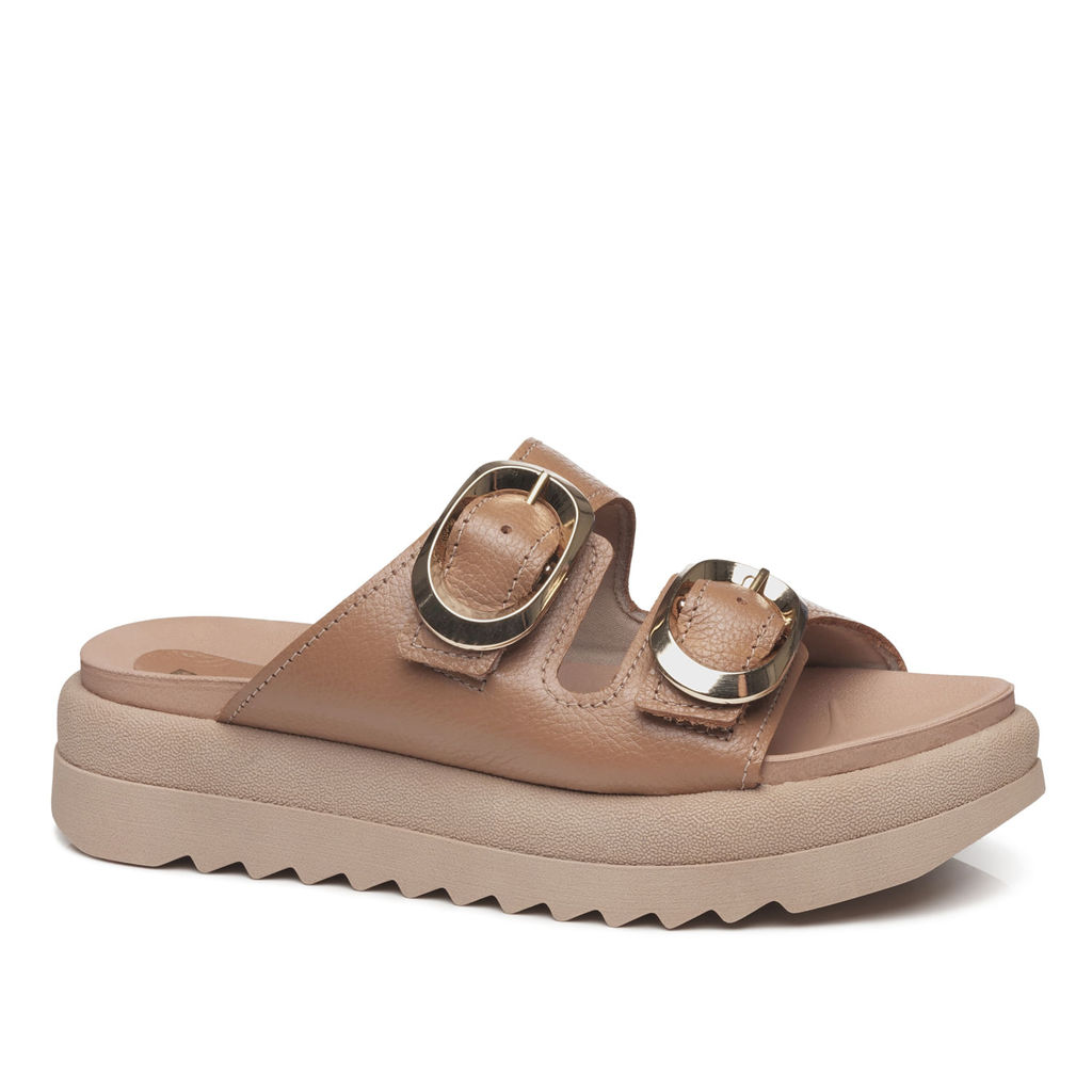 Chinelo Birken Pegada Feminino em Couro Caramelo 234405-03