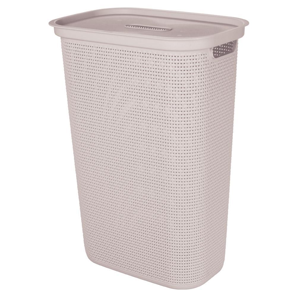 Cesto Roupas Sujas Multiuso Tampa Alça Casa Lavanderia Tear Branco 40l Plasútil