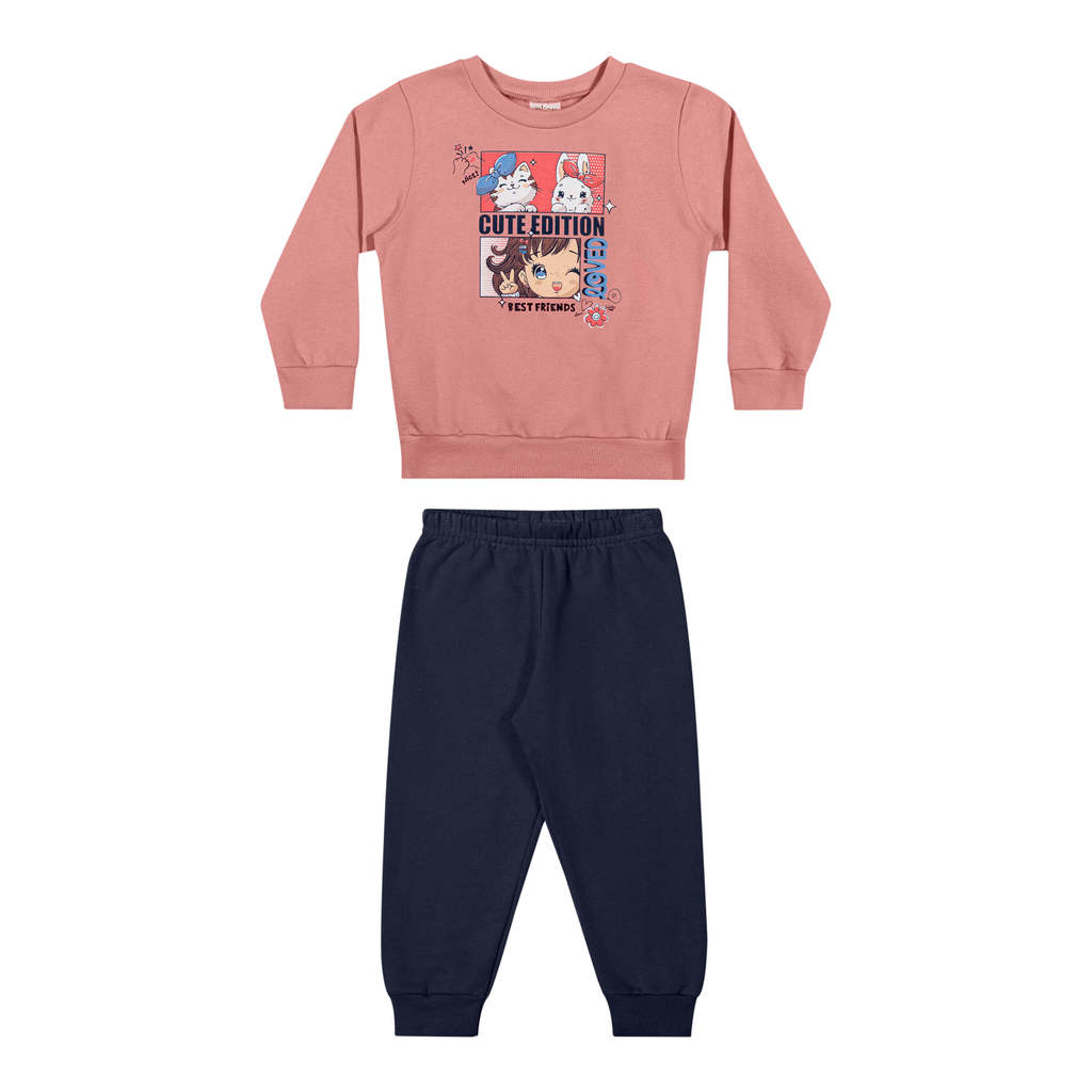 Conjunto Infantil Menina Longo Com Estampa Elian Coral