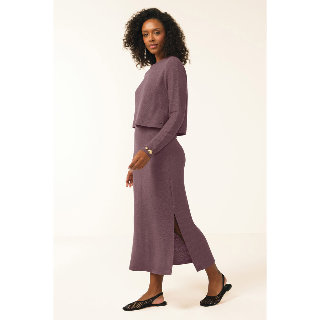 Conjunto Feminino Malha Tricô Linho Marialícia Roxo