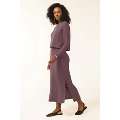 Conjunto Feminino Malha Tricô Linho Marialícia Roxo