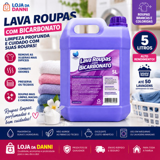 Lava Roupas Sabão Liquido Com Bicarbonato de Sódio 5L Lavanderia Profissional Cremoso