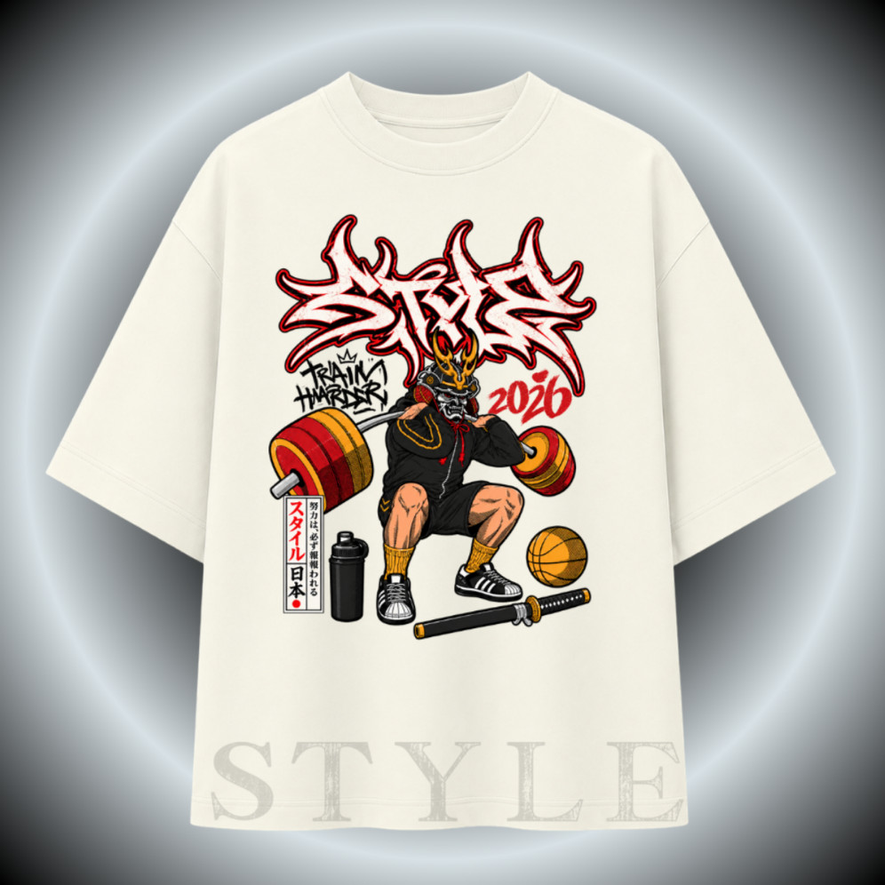 Camiseta Oversized Samurai Squat Streetwear Premium Academia 100% Algodão Camisa Estampada Confortavel