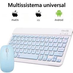 Conjunto de teclado e mouse óptico sem fio, compatível com iPad, smartphones e diversos dispositivos portáteis