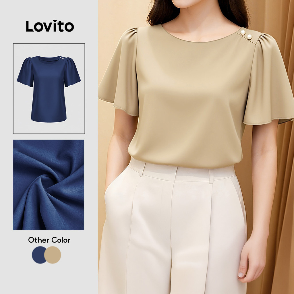 Lovito Elegante Blusa de Botão Primavera/verão Blusa Cáqui para Mulheres L154ED222
