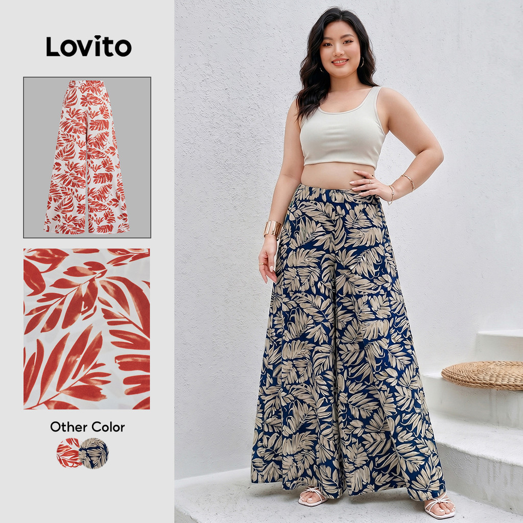 Lovito Férias Calça Tropical com Zíper para Mulheres L131ED552