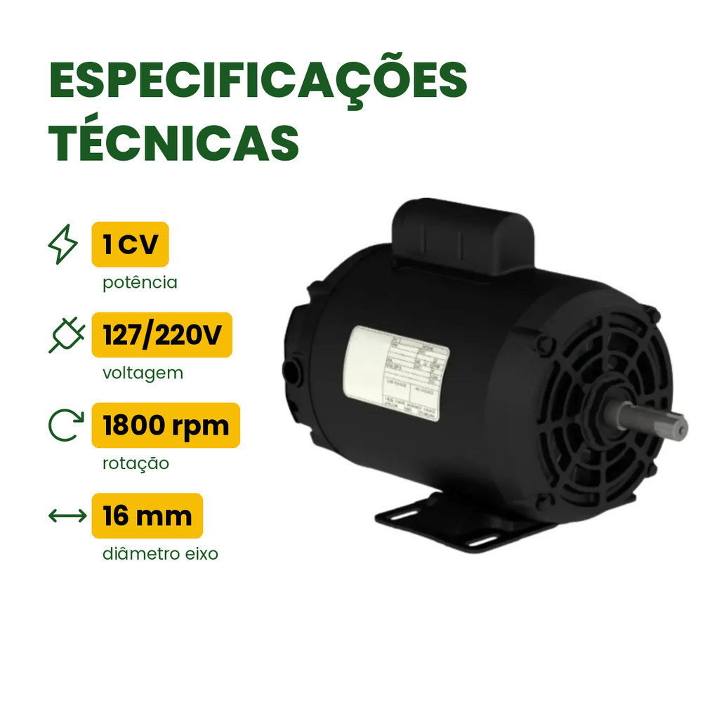 Motor Elétrico Monofásico 1CV 4 Polos Baixa Rotação 127/220V WEG B3D W56 — imagem 3 de 3
