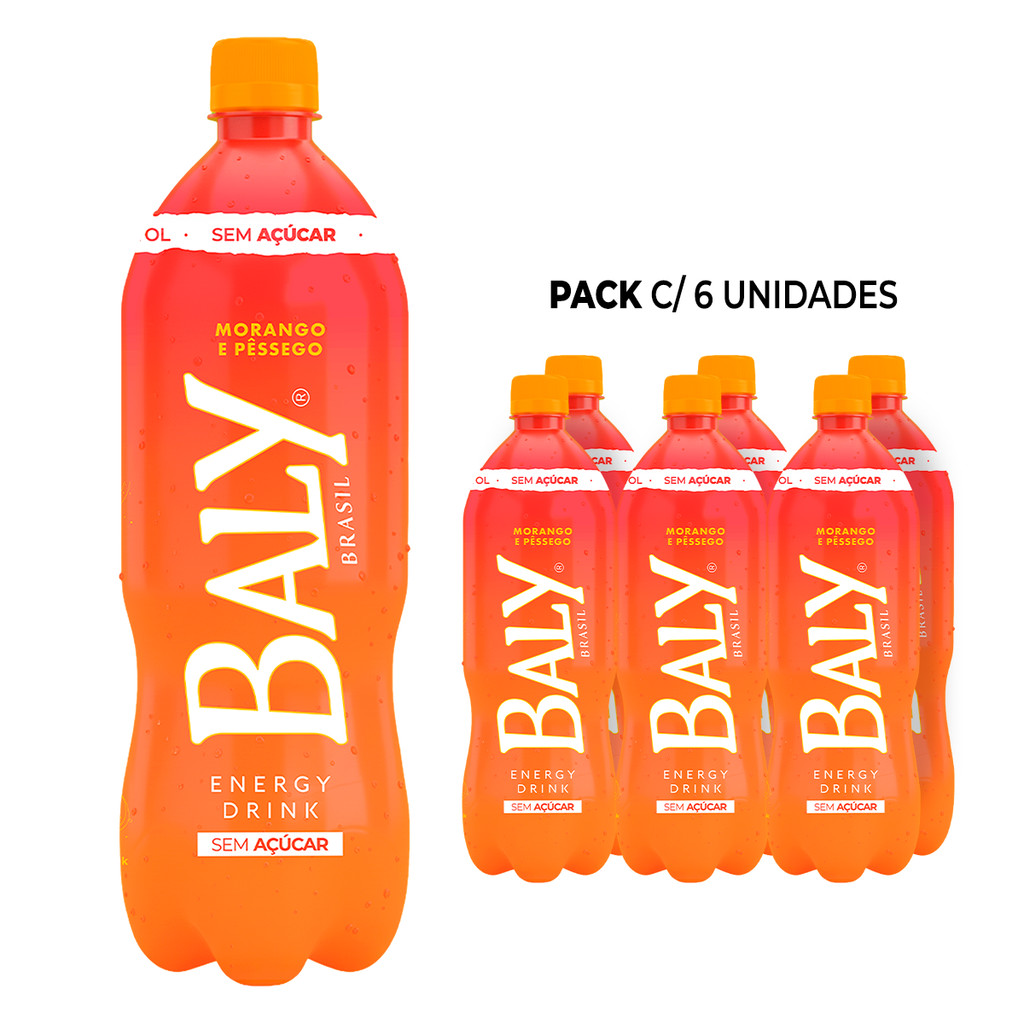 Energético Baly Morango e Pessego Sem Açúcar 1L 6 UN